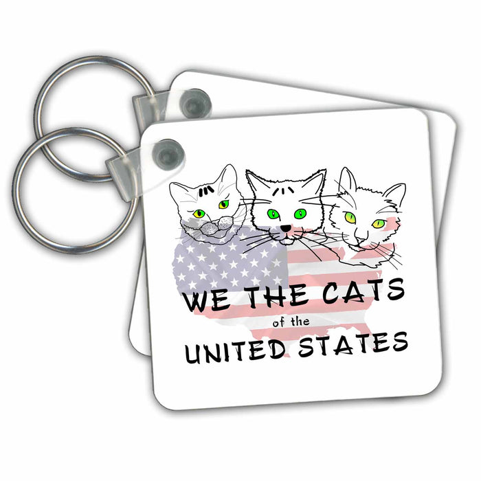 Key Chain - Three funny cat faces. American flag. We the cats of the USA on white Alexis Design - Funny Cats