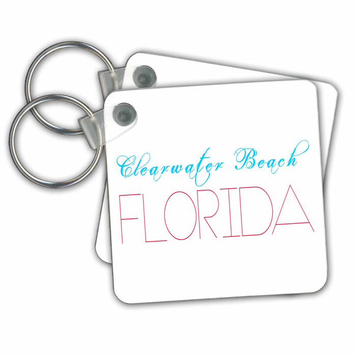 Key Chain - American Beaches - Clearwater Beach, Florida, red, blue on white Alexis Design - American Beaches