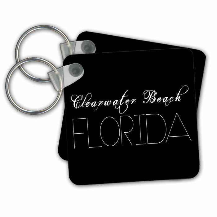 Key Chain - American Beaches - Clearwater Beach, Florida, white on black Alexis Design - American Beaches