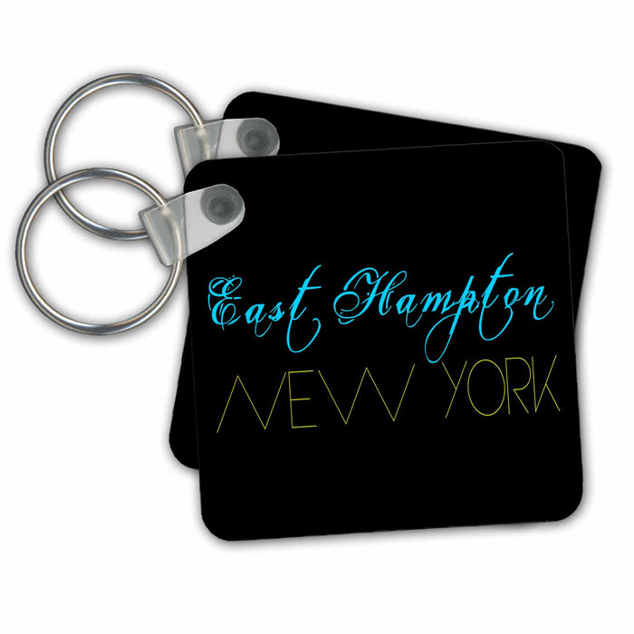 Key Chain - American Beaches - East Hampton, New York, blue, yellow on black Alexis Design - American Beaches