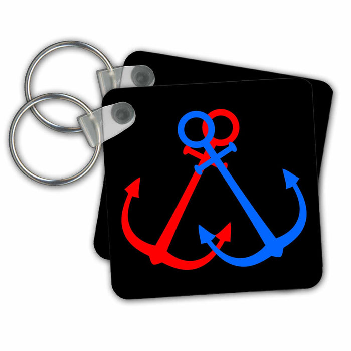 Key Chain - Two anchors of red and blue colors against the black background Alexis Design - Beach, Sea, Surf