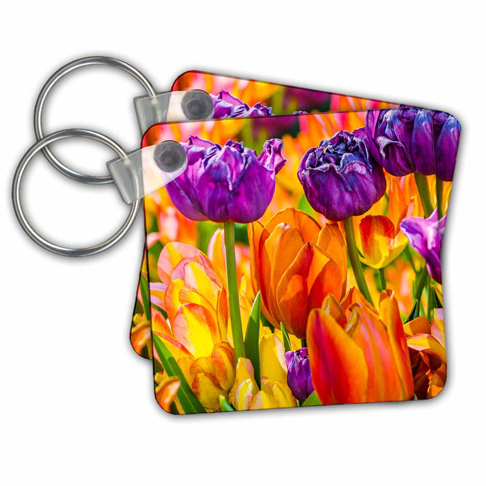 Key Chain - Tulips Enchanting - glamour flowerbed of rainbow colors Alexis Photography - Flowers Tulips Enchanting