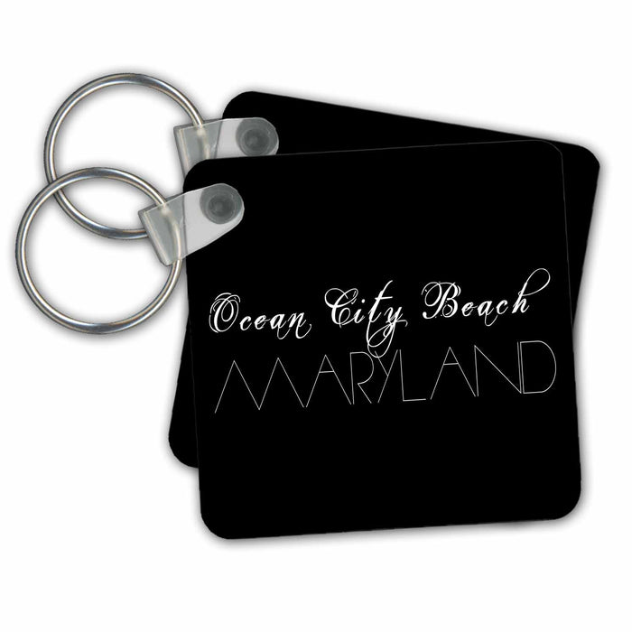 Key Chain - American Beaches - Ocean City Beach, Maryland white on black Alexis Design - American Beaches