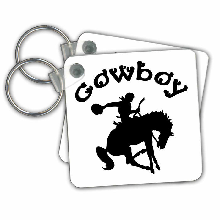 Key Chain - Cowboy positive silhouette design. Black on white background Alexis Design - Positive