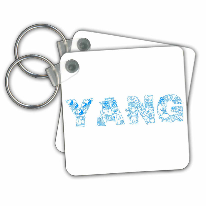 Key Chain - Yang male symbol. Decorative font. Blue on white background Alexis Design - Conceptual