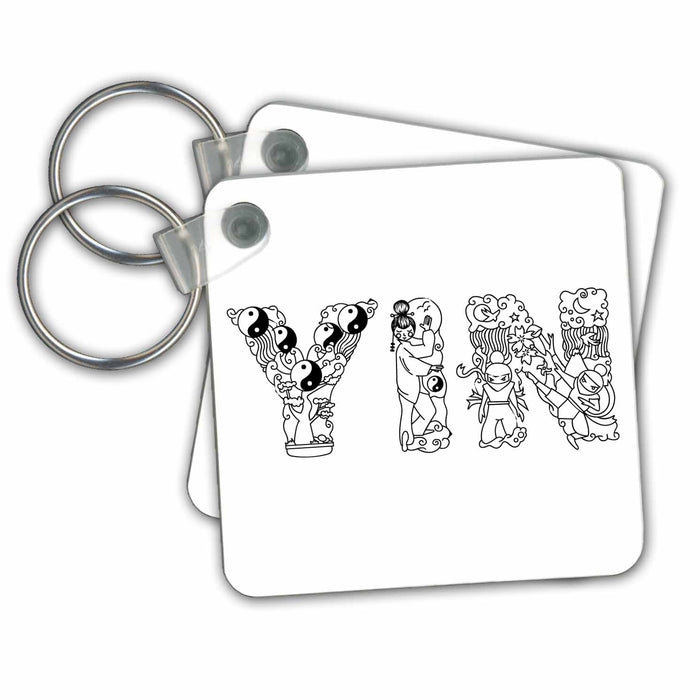 Key Chain - Yin female symbol. Decorative font. Black on white background Alexis Design - Conceptual