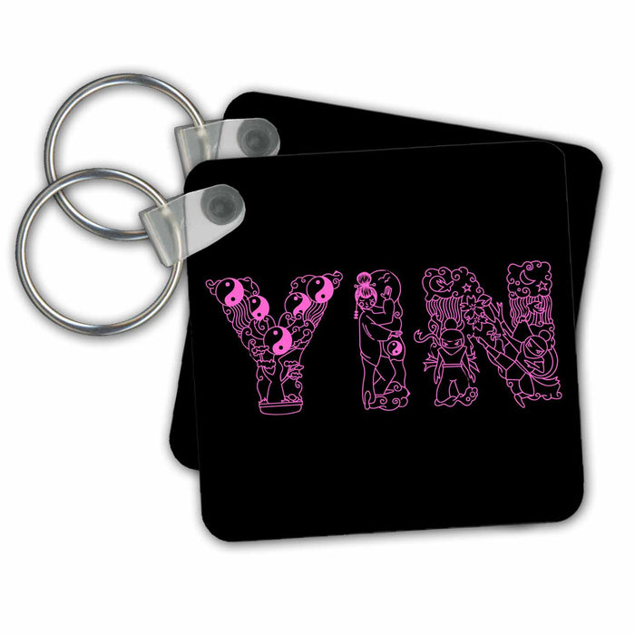 Key Chain - Yin female symbol. Decorative font. Pink on black background Alexis Design - Conceptual