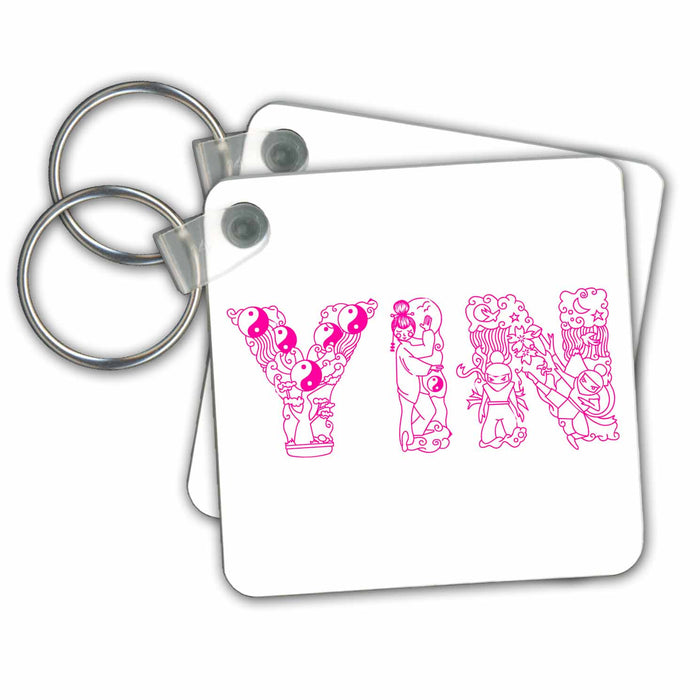 Key Chain - Yin female symbol. Decorative font. Pink on white background Alexis Design - Conceptual