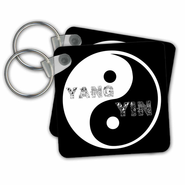 Key Chain - Circular Taijitu Yin and Yang symbol on black background Alexis Design - Conceptual