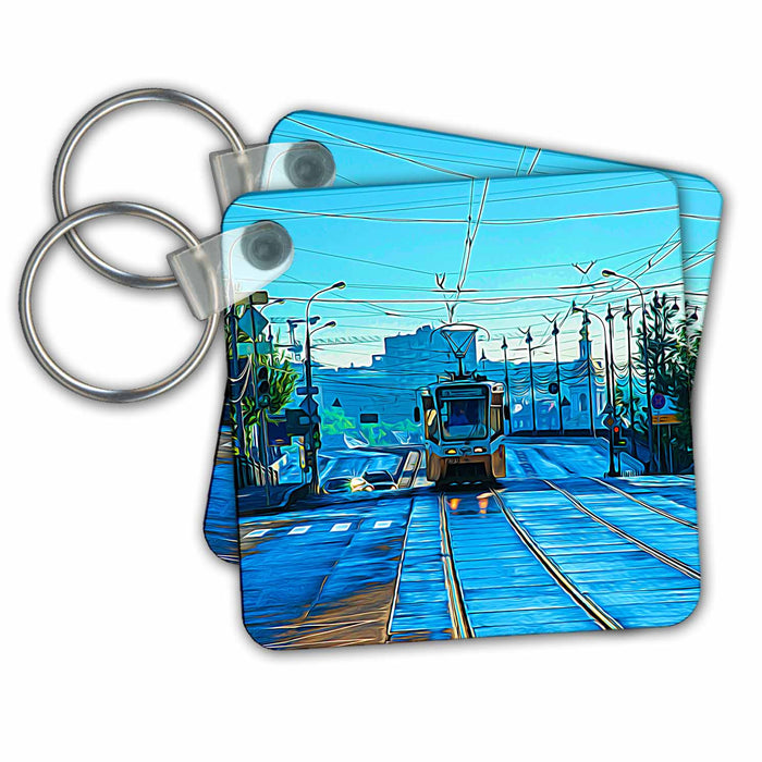 Key Chain - Moscow city art. Blue summer morning, tramway Alexis Photo-Art - Moscow City