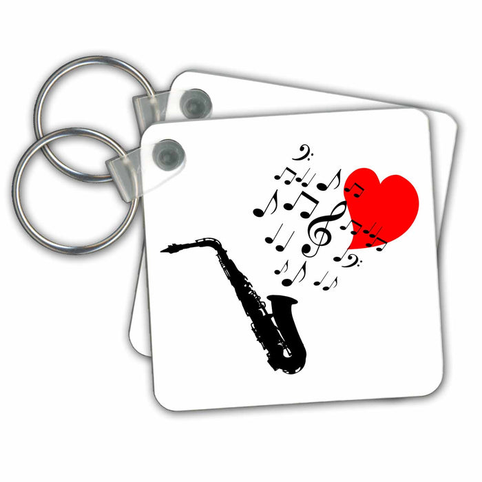 Key Chain - I love saxophone music red heart and notes on white background Alexis Design - Music