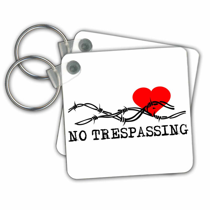 Key Chain - Barbed wire, red heart, no trespassing black text on white Alexis Design - Love