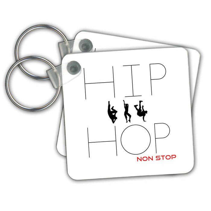 Key Chain - Hip Hop Non Stop text, three dancing figures on white background Alexis Design - Dance