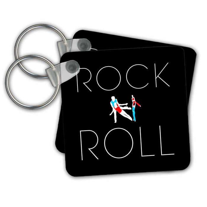 Key Chain - Rock and roll text and two dancing colorful couples on black Alexis Design - Dance