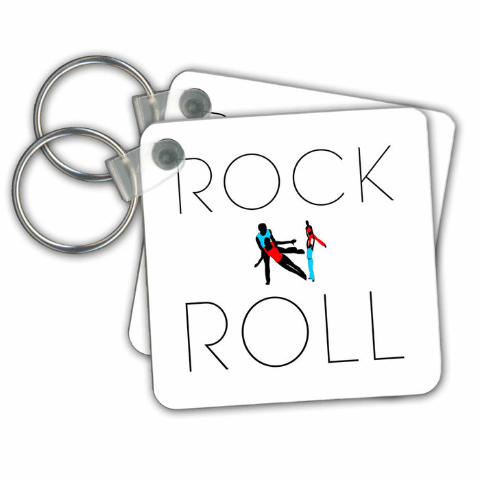 Key Chain - Rock and roll text and two dancing colorful couples on white Alexis Design - Dance