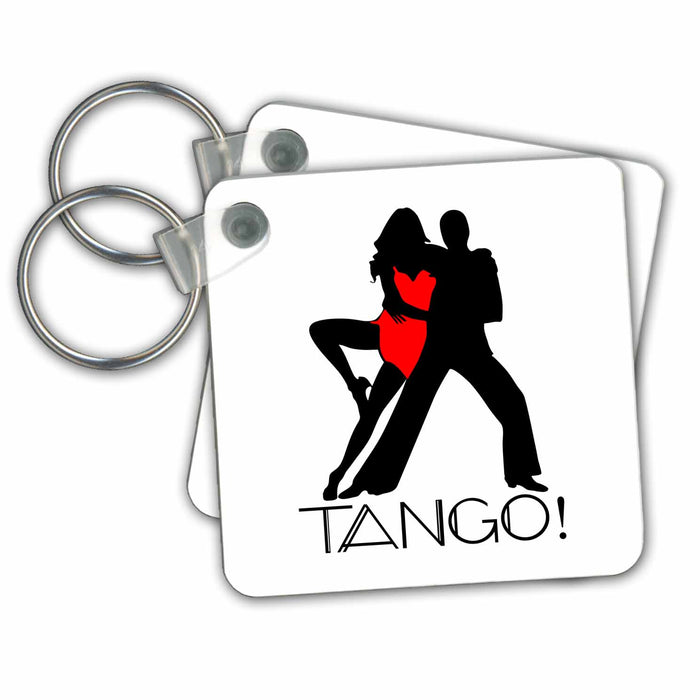 Key Chain - Tango affirmation. White male red female silhouettes on white Alexis Design - Dance