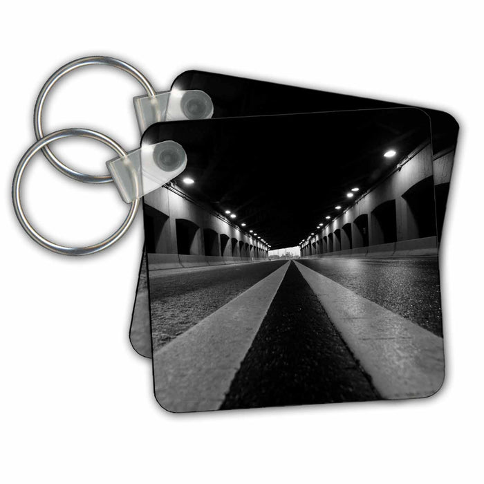 Key Chain - Road Bridges Black and White Tunnel Photography Urbanscapes