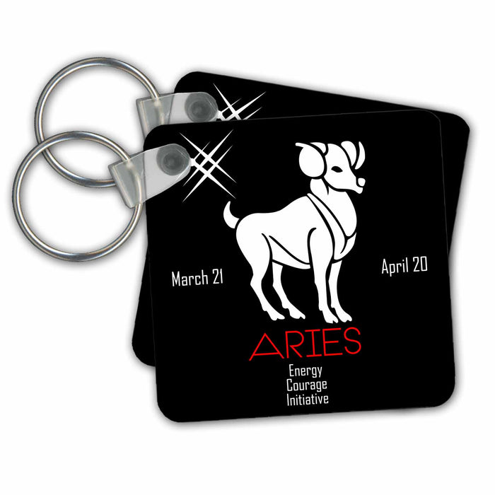 Key Chain - Zodiac symbol Aries on black background Alexis Design - Zodiac