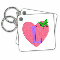 3dRose Key Chains Letter L- Image of Pink Heart with Butterfly- not actual embroidery (kc-326380-1)