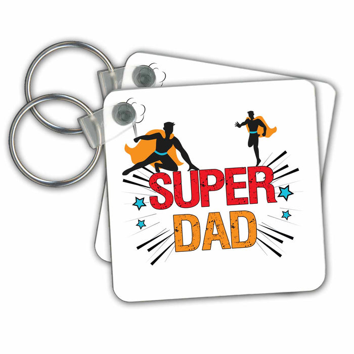 Key Chain - Fun Super Dad Hero Themed Fathers Day or Birthday Comic Style For Him