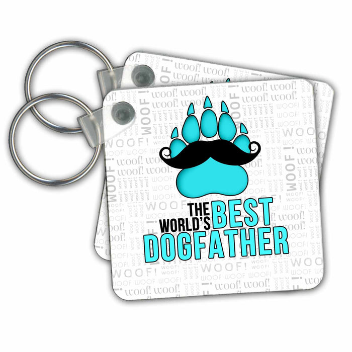 Key Chain - The Worlds Best Dog Father Paw Print with Mustache for Pet Dad For Him