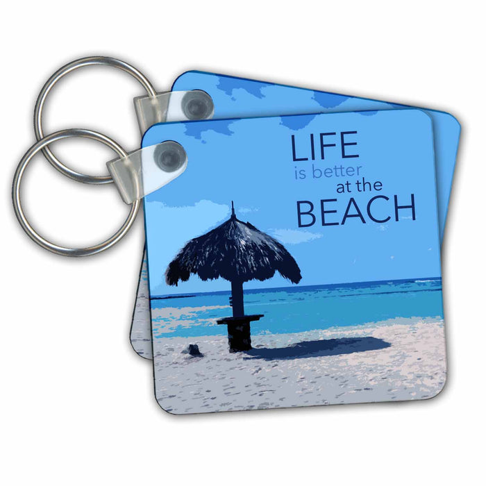 Key Chain - Life is Better at the Beach on a photograph from Baby Beach, Aruba. Stamp City - typography - summer