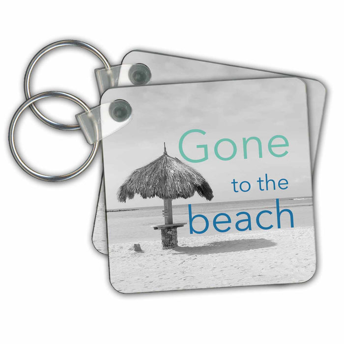 Key Chain - Gone to the Beach on a black and white photo from Baby Beach, Aruba. Stamp City - typography - summer