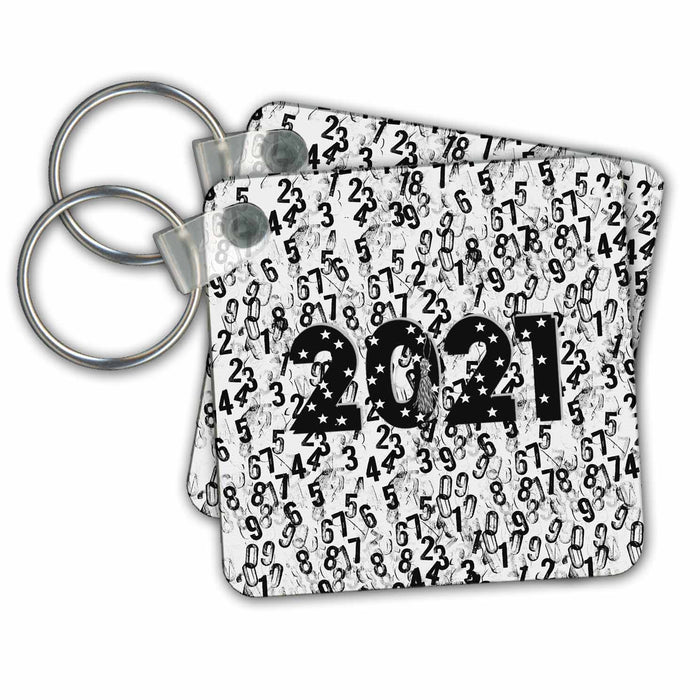 Key Chain - Image of Stared 2021 with Tassel on Number Design, Black and White Graduation Design