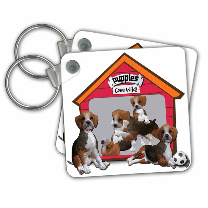 Key Chain - Cute doghouse and varied puppies waiting for you to take hime SpiritualAwakenings Dogs