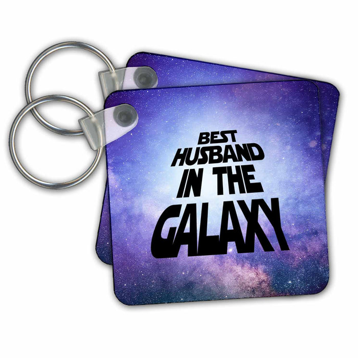 Key Chain - Best Husband in the Galaxy written on a photograph of the night sky. Stamp City - typography