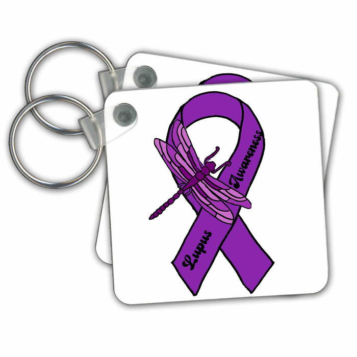 Key Chain - Cool Purple Ribbon and Dragonfly Lupus Support and Awareness Inspiration