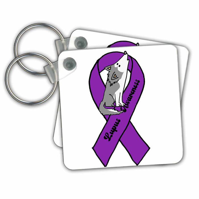 Key Chain - Cool Purple Ribbon and Wolf Lupus Support and Awareness Inspiration