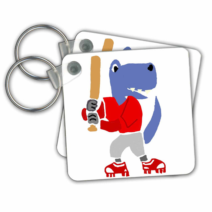 Key Chain - Funny Cute T-rex Dinosaur Batter Playing Baseball Sports Sports and Hobbies