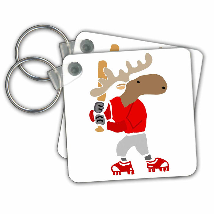 Key Chain - Funny Cute Moose Batter Playing Baseball Sports Sports and Hobbies