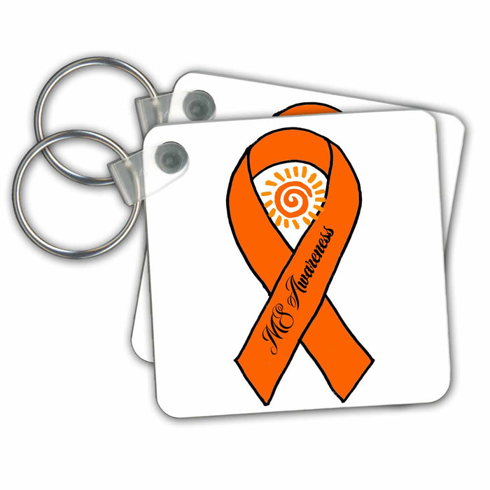 Key Chain - Cool Orange Ribbon and Sun Multiple Sclerosis MS Support and Awareness Inspiration