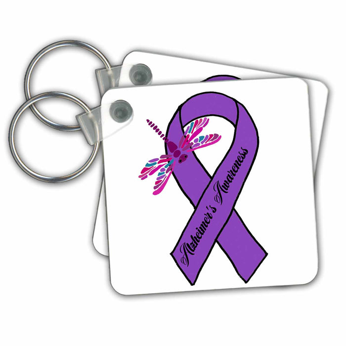 Key Chain - Cool Purple Ribbon and Dragonfly Alzheimers Support and Awareness Inspiration