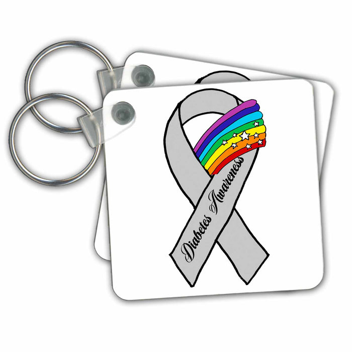 Key Chain - Cool Grey Ribbon and Rainbow Diabetes Support and Awareness Inspiration