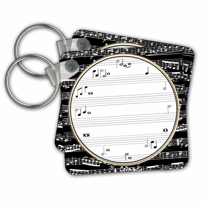 Key Chain - Music Notes Clock Face - Musical Note Time Musician Notation - Black Music Art Designs