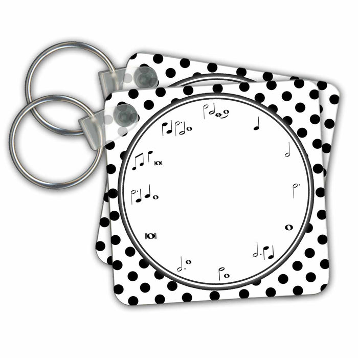 Key Chain - Musical Clock Face - Music Notes Time for Musicians Polka Dots pattern Music Art Designs