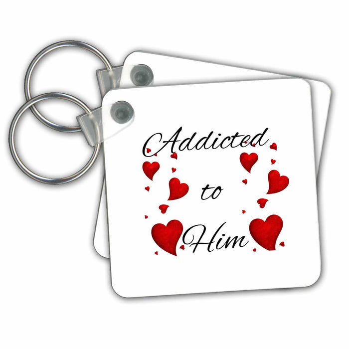 Key Chain - Image of hearts with a text Addicted to Him s Couple Design Collection