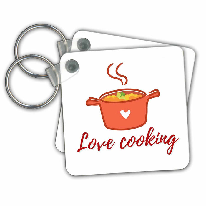 Key Chain - Simple Design about Food and Text of Love Cooking 3dRose Mary Aikeen- Food Quotes