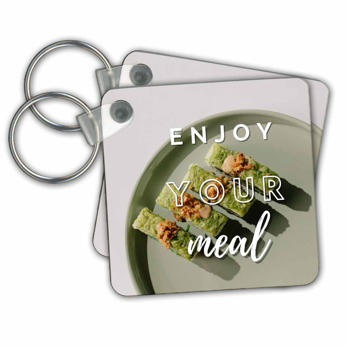 Key Chain - Image of Food and Text of Enjoy Your Meal 3dRose Mary Aikeen- Food Quotes