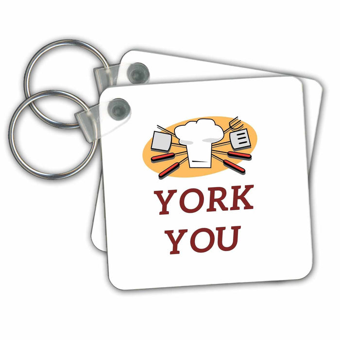 Key Chain - Creative and Unique Image about BBQ and Text of York You 3dRose Mary Aikeen- BBQ Images and Text