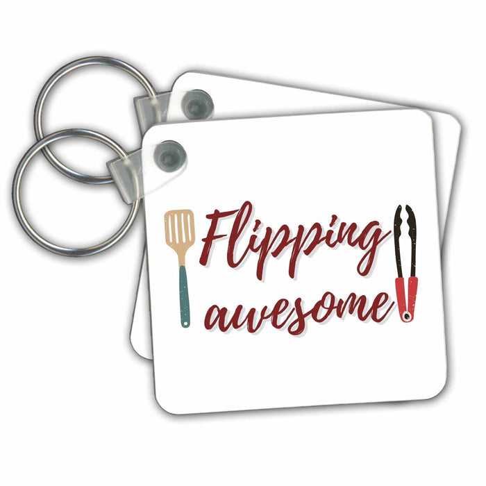 Key Chain - Creative and Unique Image about BBQ and Text of Flipping Awesome 3dRose Mary Aikeen- BBQ Images and Text