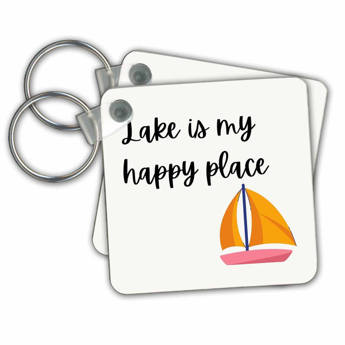 Key Chain - Image of a boat with text Lake is my happy Place s Mountain and Lake Design Collection