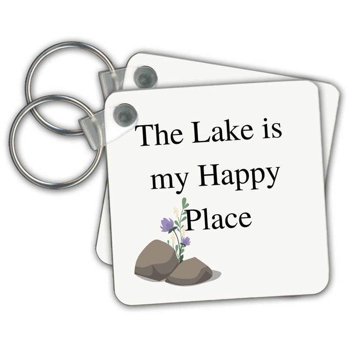 Key Chain - Image of a flower in the stone with text the lake is my happy place s Mountain and Lake Design Collection