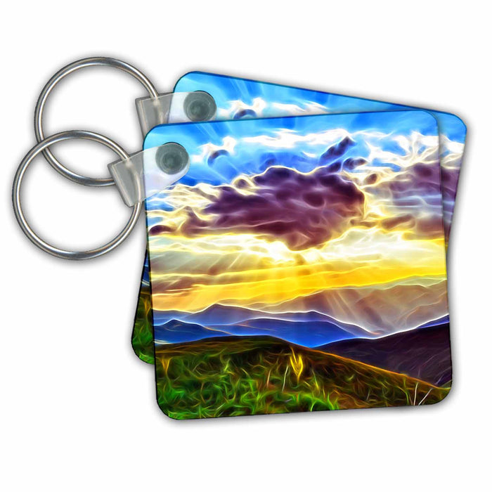 Key Chain - Bright Morning Sunrise Over Mountains Image Of Light Infused Painting Light Infused Paintings