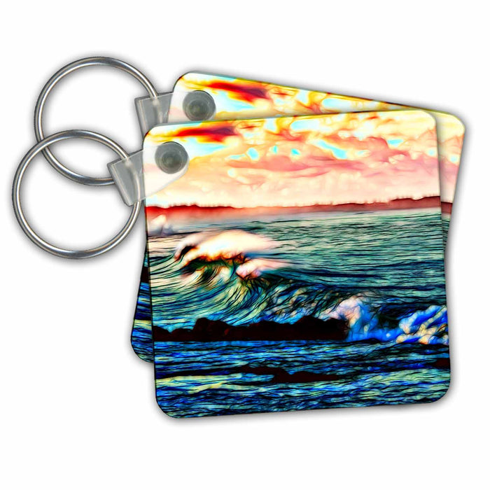 Key Chain - Pretty Green White Capped Ocean Wave Image Of Light Infused Painting Light Infused Paintings