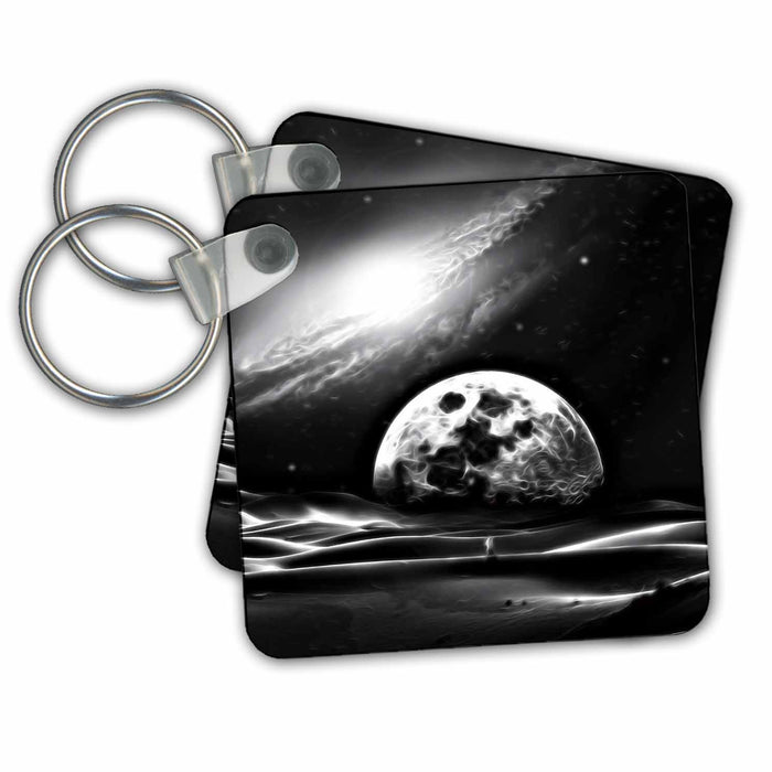 Key Chain - Dramatic Moon Scape With Earth Image Of Light Infused Painting Light Infused Paintings