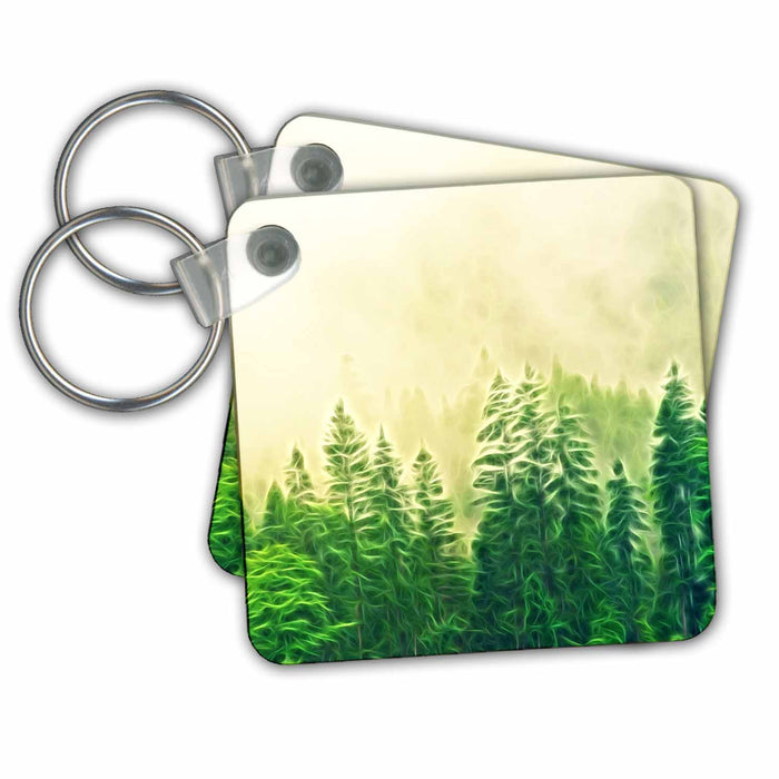 Key Chain - Tops Of The Pine Trees Image Of Light Infused Painting Light Infused Paintings